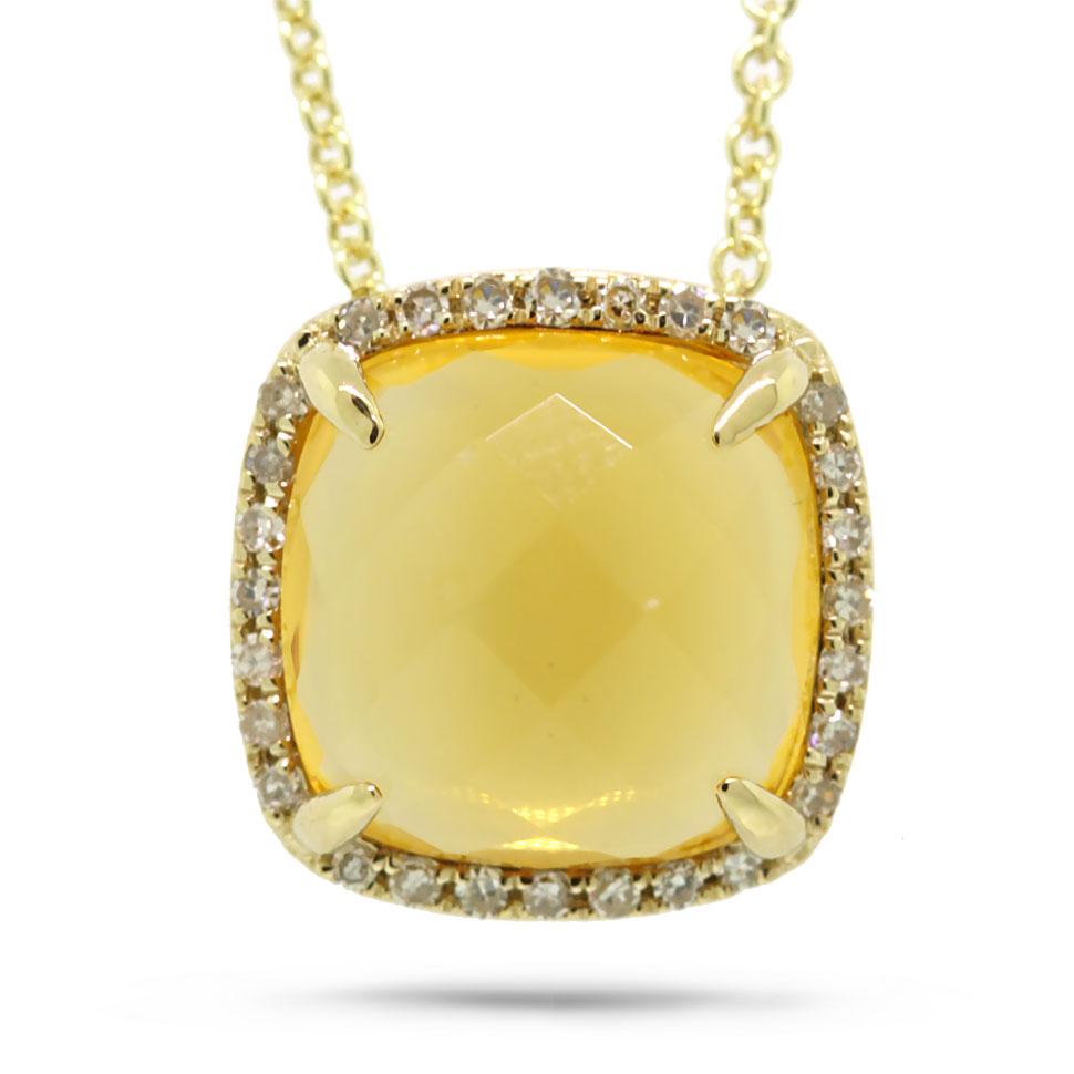 Diamond & 2.78ct Citrine 14k Yellow Gold Pendant - 0.09ct