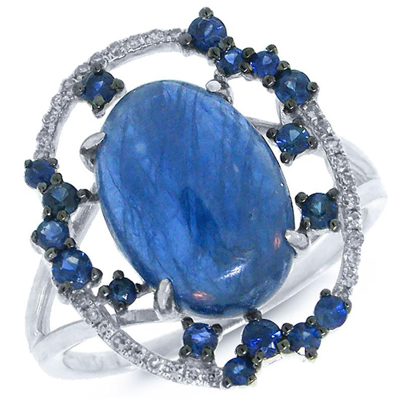 Diamond & 5.77ct Blue Sapphire & Kyanite 14k White Gold Ring - 0.09ct