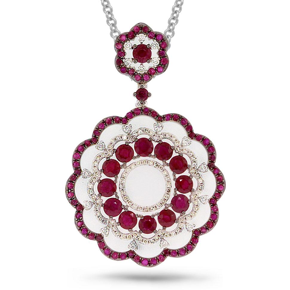 Diamond & 4.33ct Ruby 14k White Gold Pendant - 0.61ct