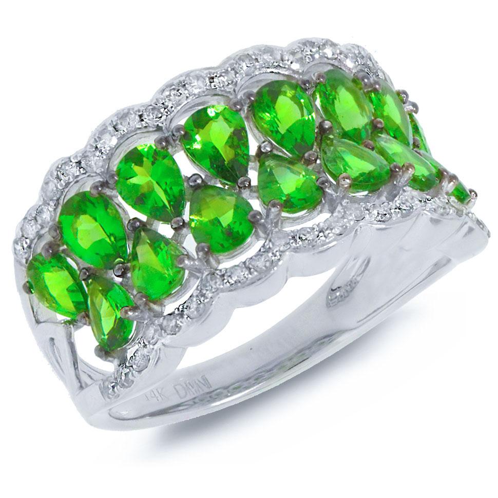 Diamond & 2.43ct Green Garnet 14k White Gold Ring - 0.29ct