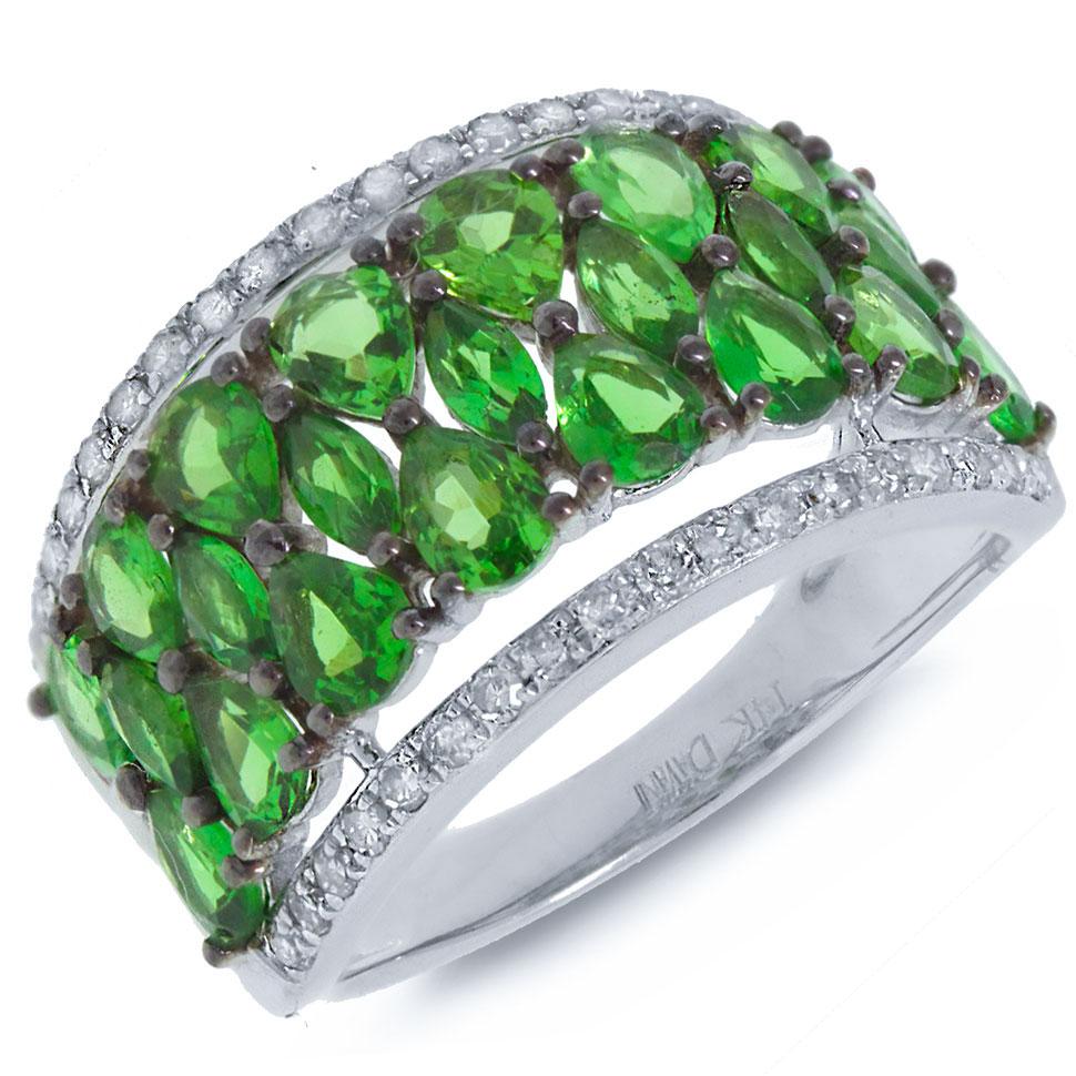 Diamond & 2.93ct Green Garnet 14k White Gold Ring - 0.31ct