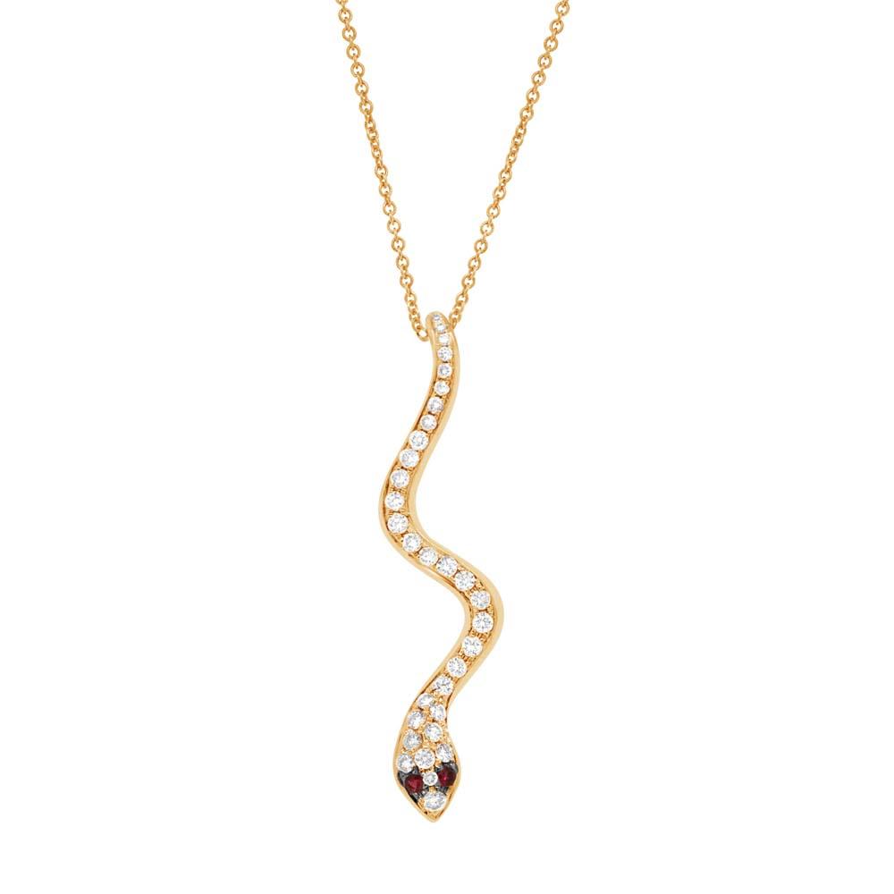Diamond & 0.03ct Ruby 14k Yellow Gold Snake Pendant