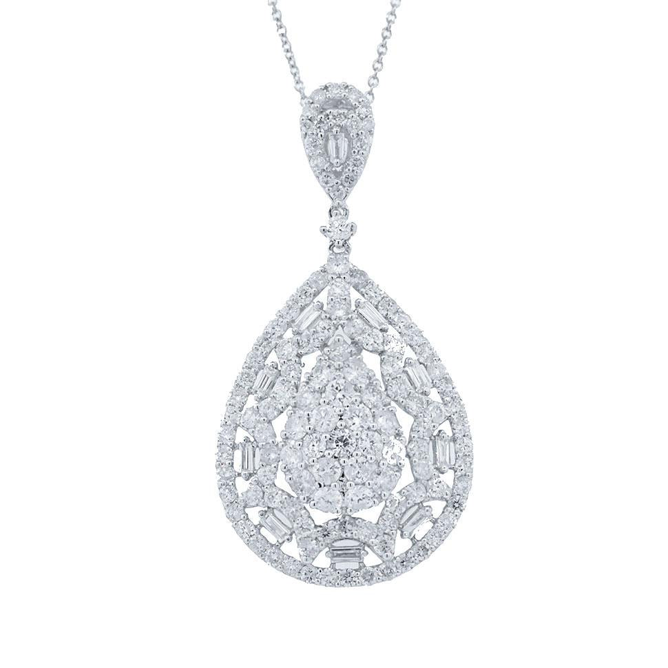 18k White Gold Diamond Pendant - 3.34ct