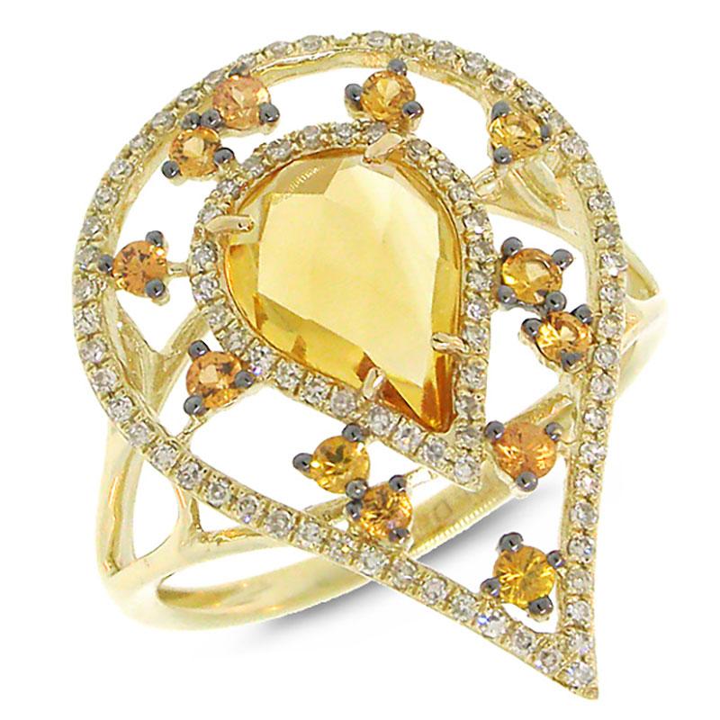 Diamond & 1.92ct Citrine & Yellow Sapphire 14k Yellow Gold Ring - 0.22ct