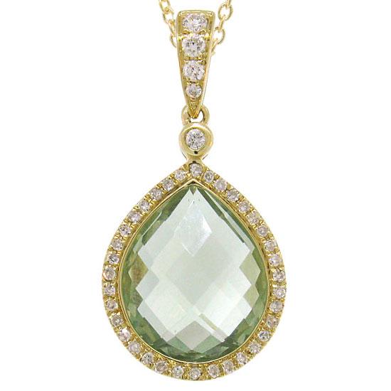 Diamond & 4.60ct Green Amethyst 14k Yellow Gold Pendant - 0.17ct