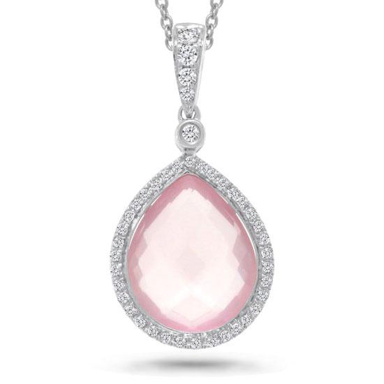 Diamond & 4.61ct Rose Quartz 14k White Gold Pendant - 0.17ct
