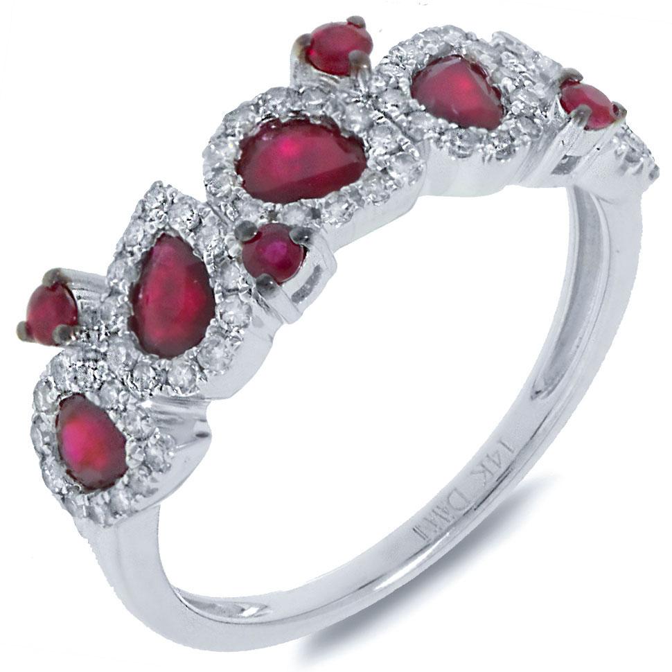 Diamond & 1.23ct Ruby 14k White Gold Ring - 0.32ct