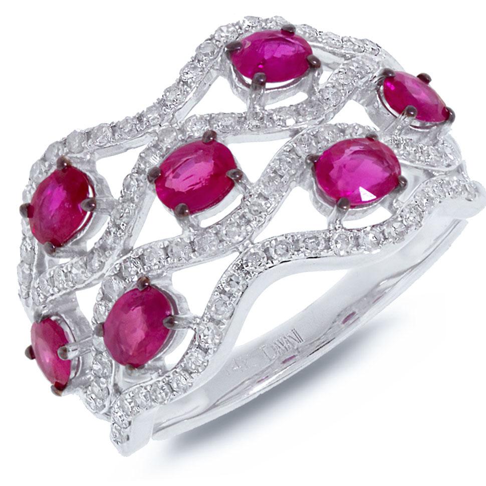 Diamond & 1.29ct Pink Sapphire 14k White Gold Ring - 0.57ct