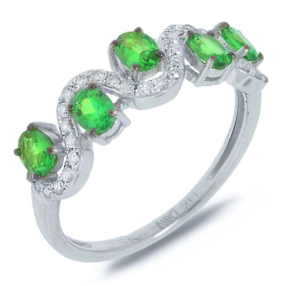 Diamond & 0.84ct Green Garnet 14k White Gold Ring - 0.20ct