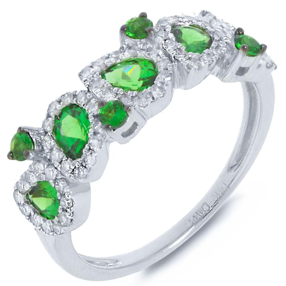 Diamond & 1.03ct Green Garnet 14k White Gold Ring - 0.32ct