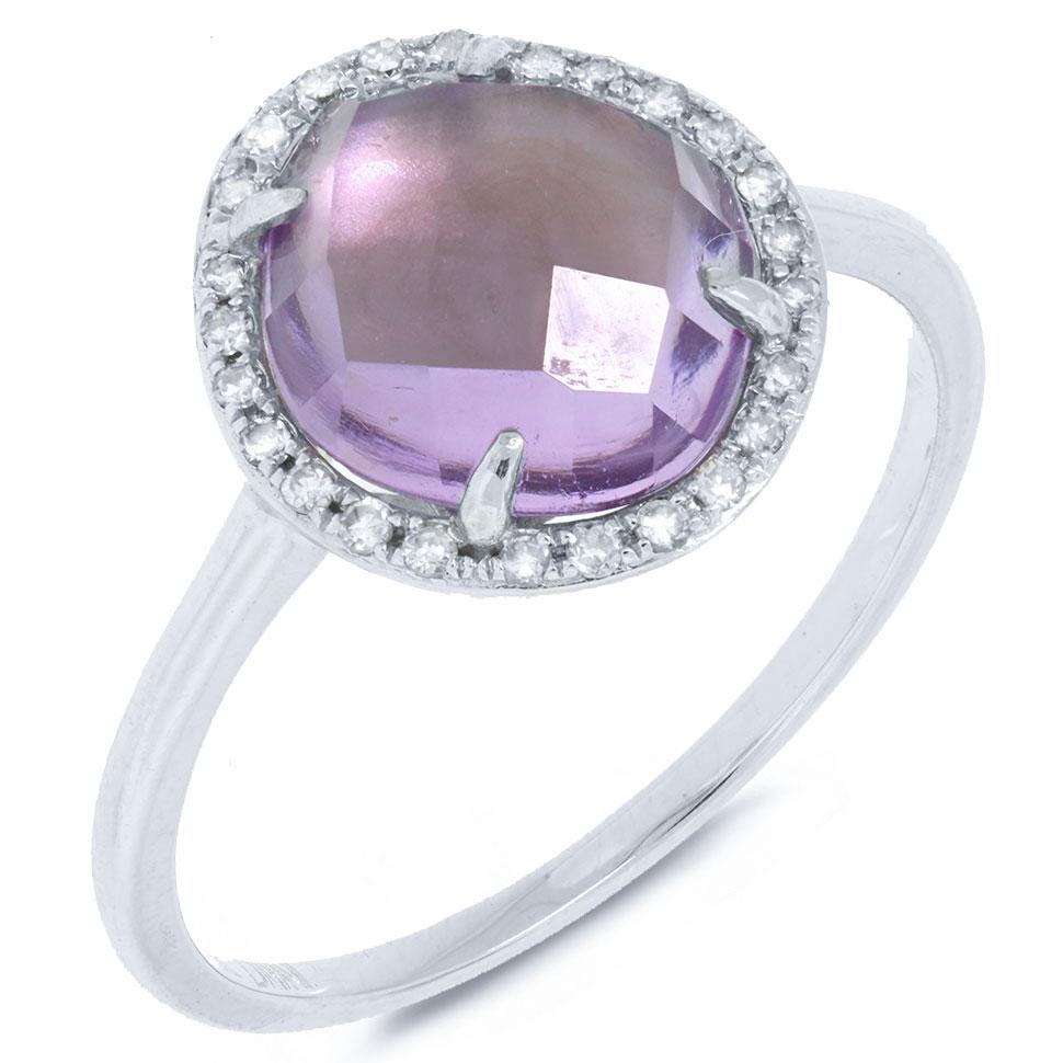 Diamond & 2.15ct Amethyst 14k White Gold Ring - 0.10ct