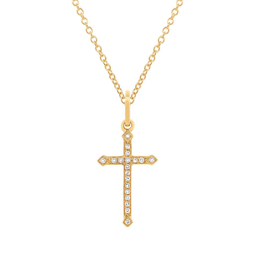 14k Yellow Gold Diamond Cross Pendant - 0.07ct