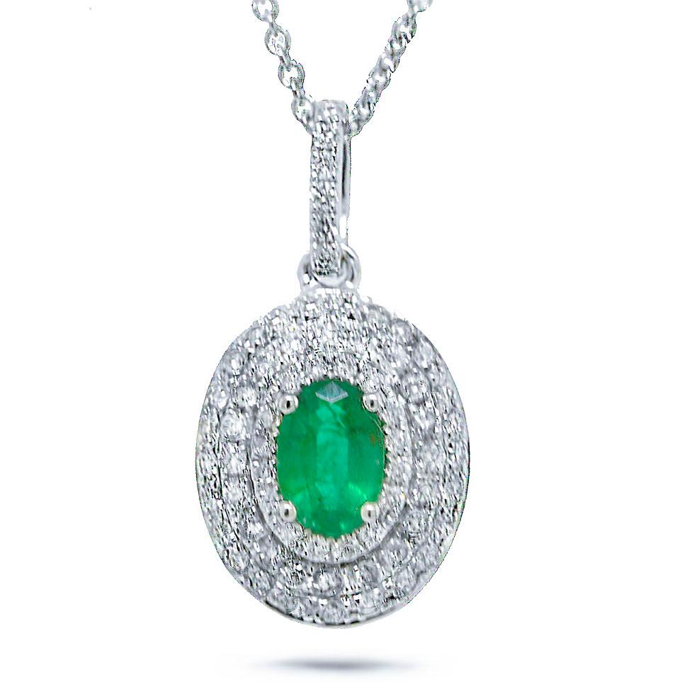 Diamond & 0.38ct Emerald 14k White Gold Pendant - 0.38ct