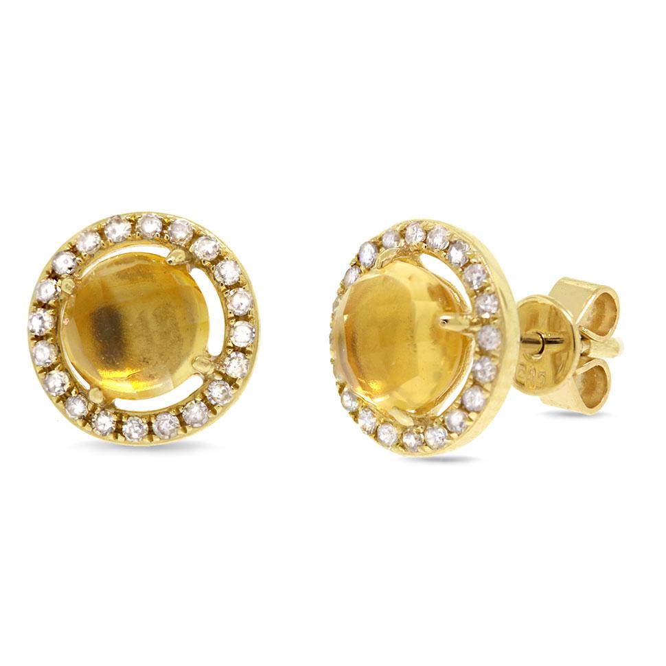Diamond & 1.57ct Citrine 14k Yellow Gold Earring - 0.21ct