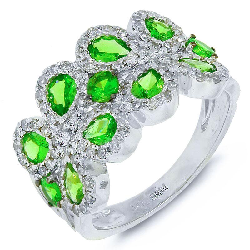 Diamond & 1.49ct Green Garnet 14k White Gold Ring - 0.58ct