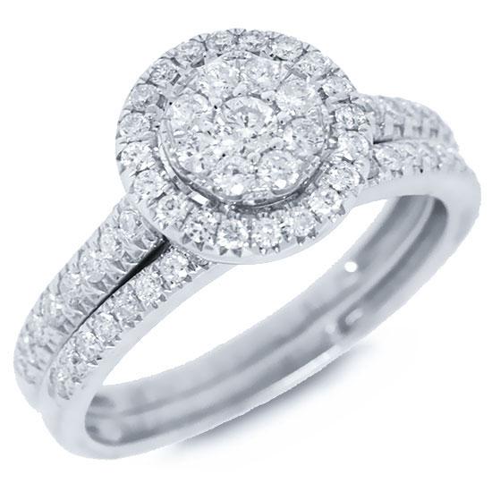 14k White Gold Diamond Wedding Set Pave - 0.76ct