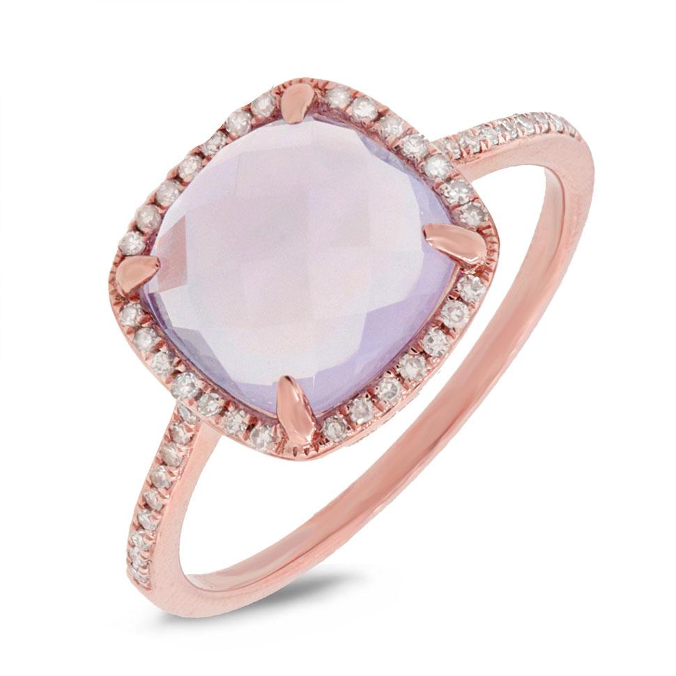 Diamond & 2.90ct Amethyst 14k Rose Gold Ring - 0.13ct
