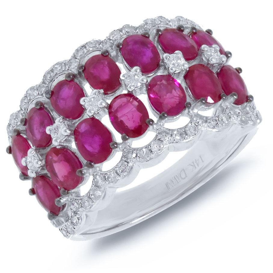 Diamond & 3.02ct Ruby 14k White Gold Ring - 0.40ct