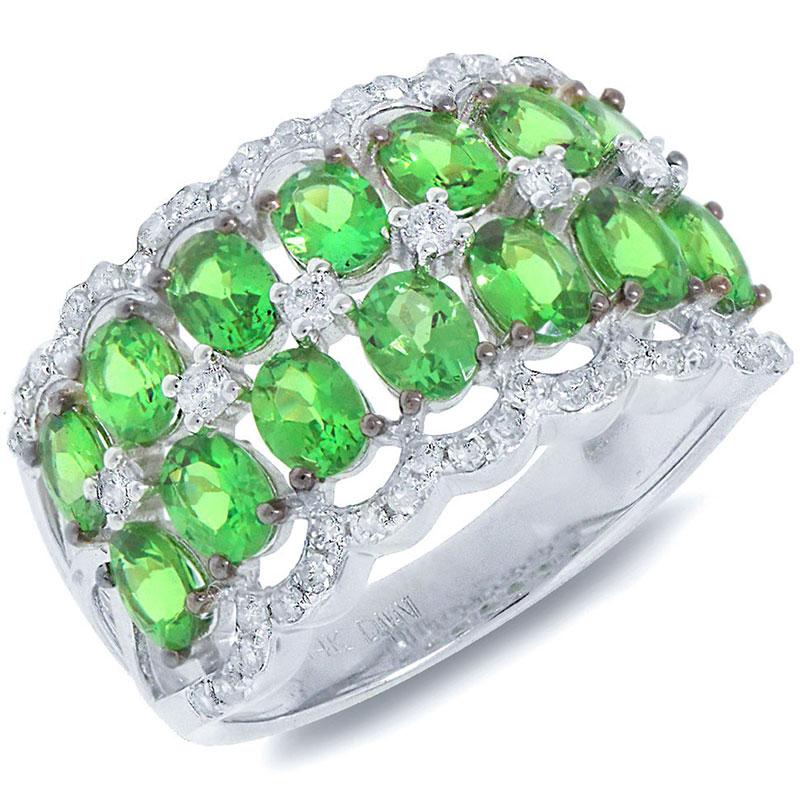 Diamond & 2.51ct Green Garnet 14k White Gold Ring - 0.40ct