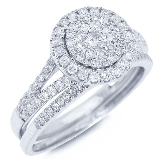 14k White Gold Diamond Wedding Set Pave - 0.72ct