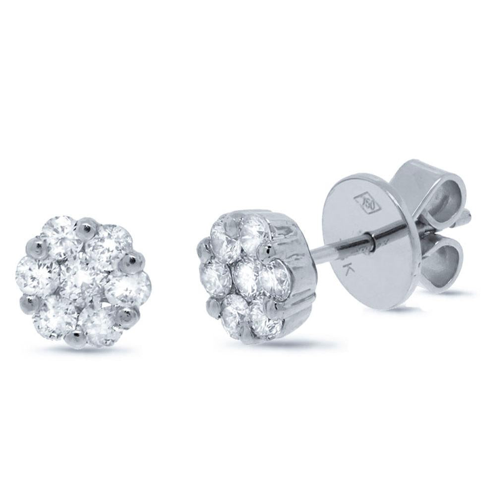 18k White Gold Diamond Cluster Stud Earring - 0.61ct