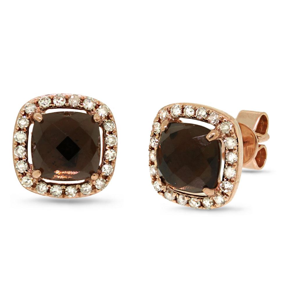 Diamond & 1.71ct Smokey Topaz 14k Rose Gold Earring - 0.21ct