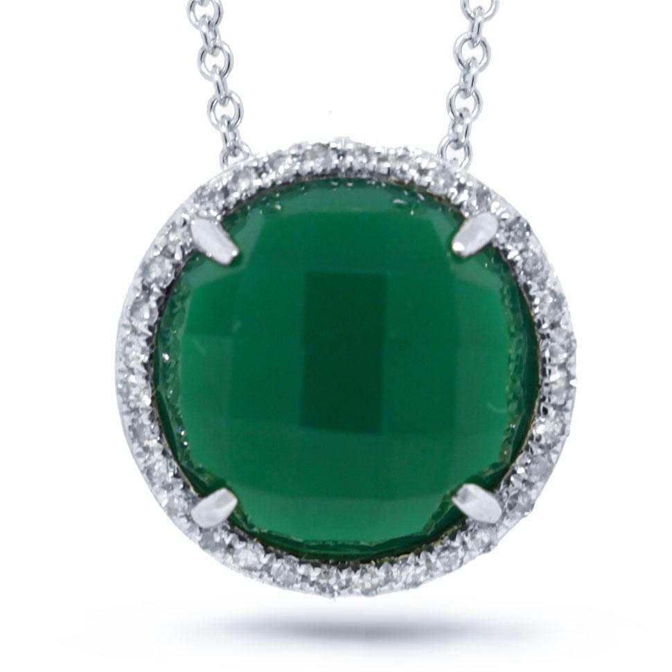 Diamond & 3.32ct Green Agate 14k White Gold Pendant - 0.10ct
