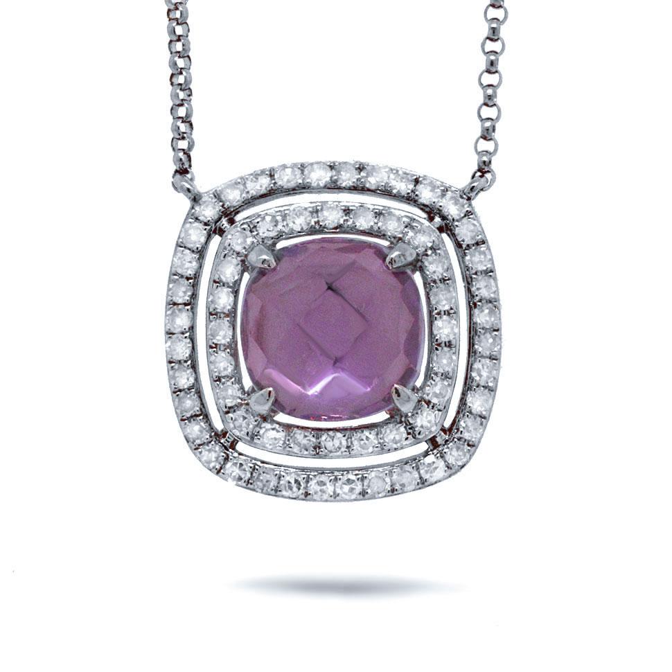 Diamond & 1.30ct Amethyst 14k White Gold Necklace - 0.31ct