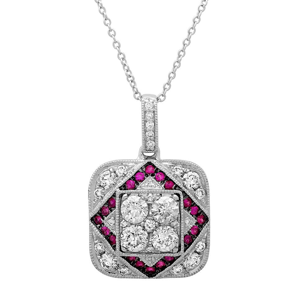 Diamond & 0.21ct Ruby 14k White Gold Pendant - 0.93ct