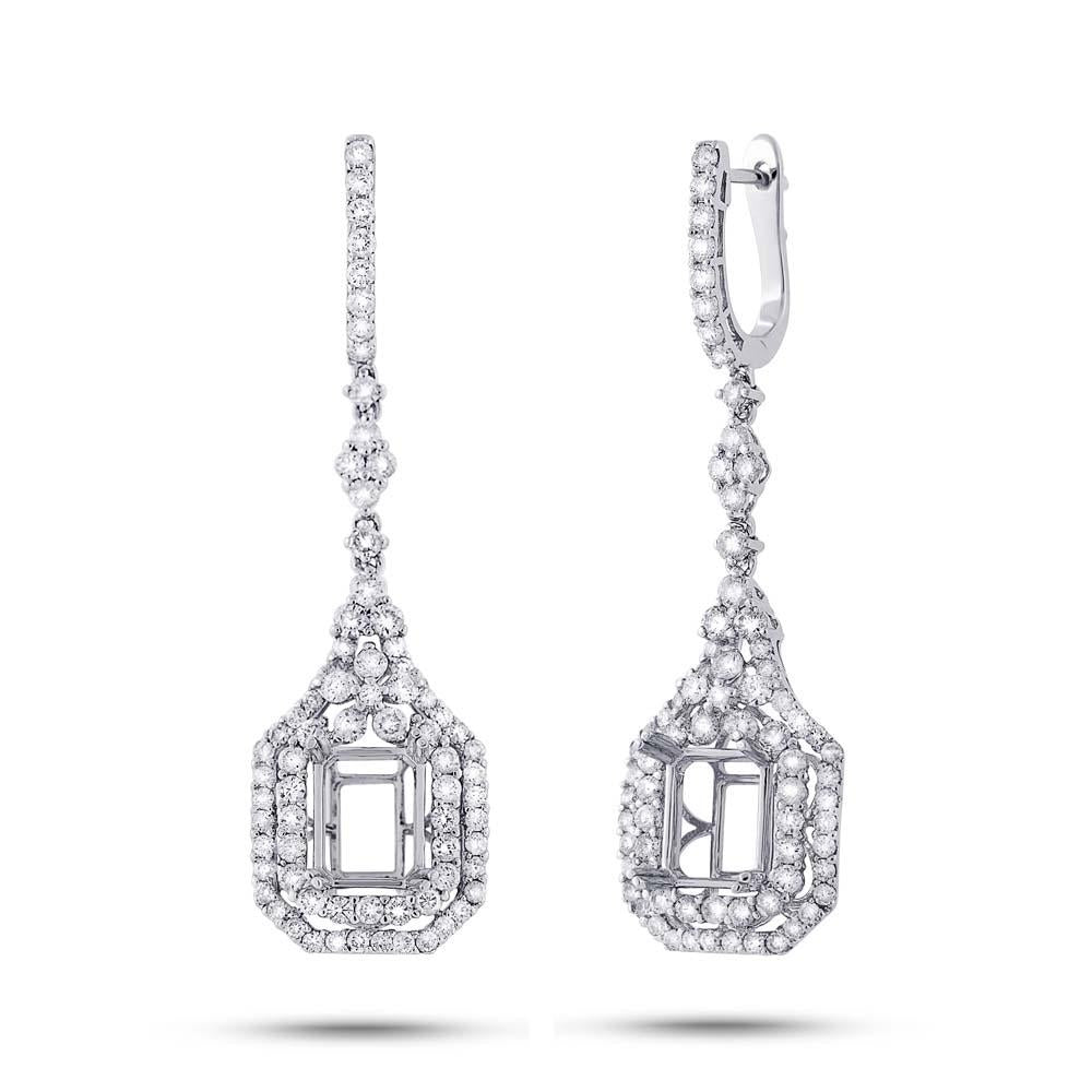 18k White Gold Diamond Semi-mount Earring - 2.84ct