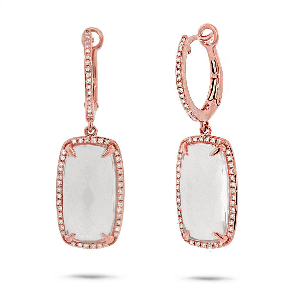 Diamond & 10.08ct White Topaz 14k Rose Gold Earring - 0.34ct