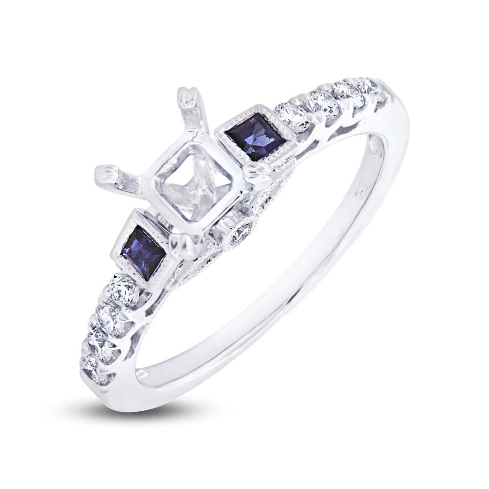 Diamond & 0.19ct Blue Sapphire 14k White Gold Semi-mount Ring - 0.24ct