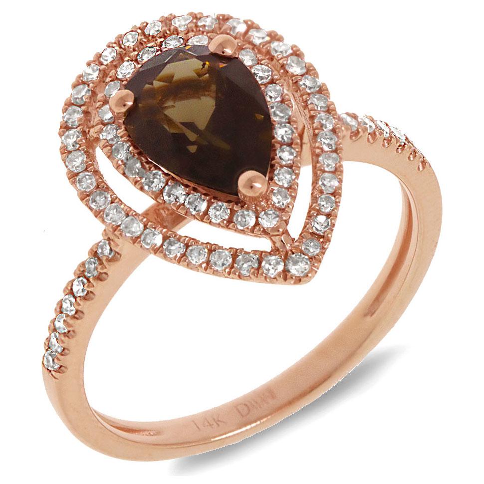 Diamond & 1.25ct Smokey Topaz 14k Rose Gold Ring - 0.38ct