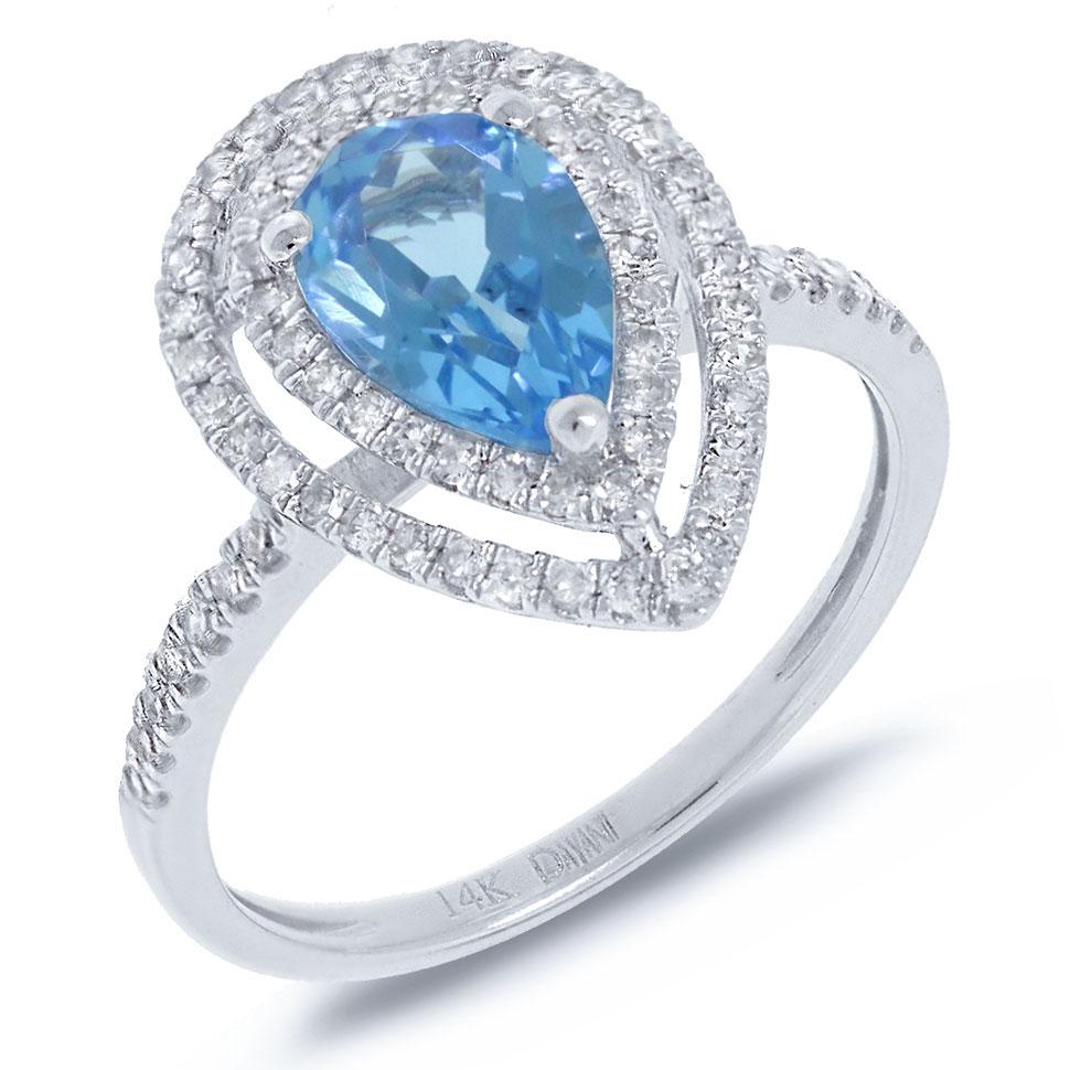 Diamond & 1.61ct Blue Topaz 14k White Gold Ring - 0.38ct