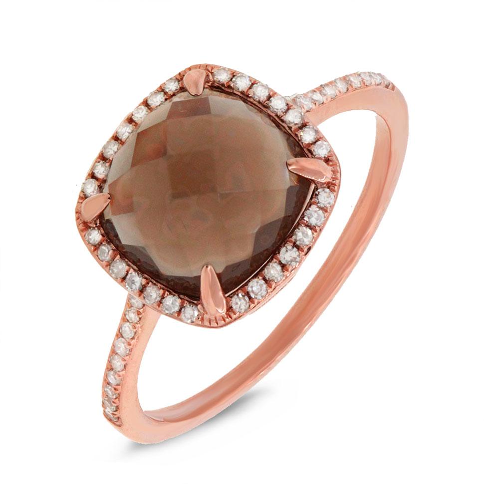 Diamond & 2.91ct Smokey Topaz 14k Rose Gold Ring - 0.13ct