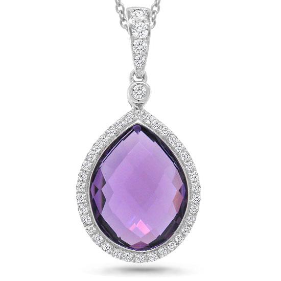 Diamond & 4.36ct Amethyst 14k White Gold Pendant - 0.17ct