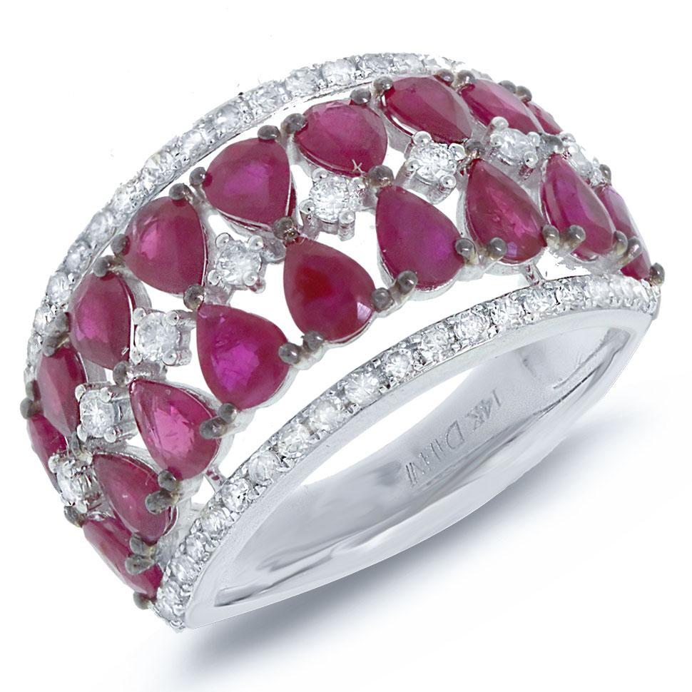 Diamond & 3.02ct Ruby 14k White Gold Ring - 0.47ct