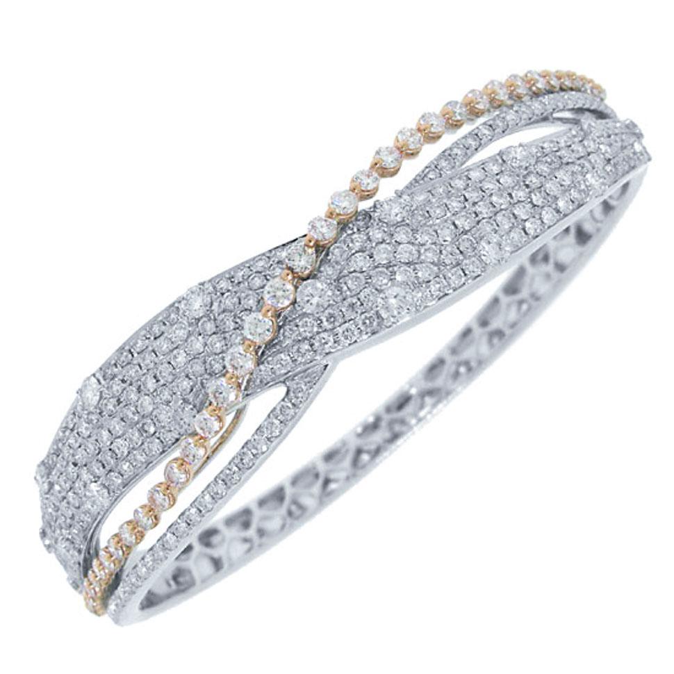 18k Two-tone Rose Gold Diamond Bridge Bangle - 5.14ct