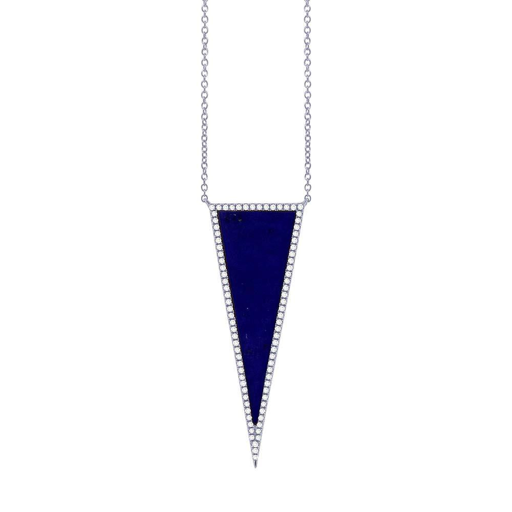 Diamond & 2.77ct Lapis 14k White Gold Triangle Necklace - 0.25ct