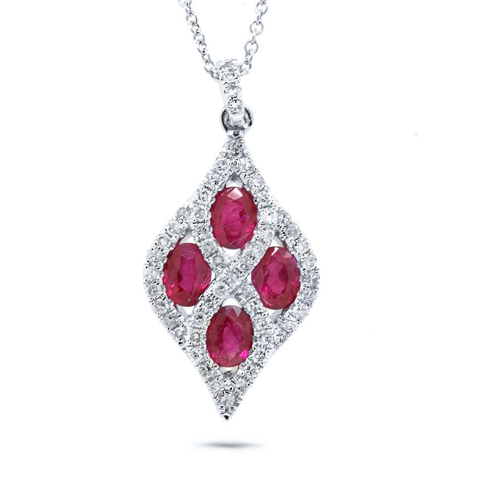 Diamond & 0.99ct Ruby 14k White Gold Pendant - 0.26ct
