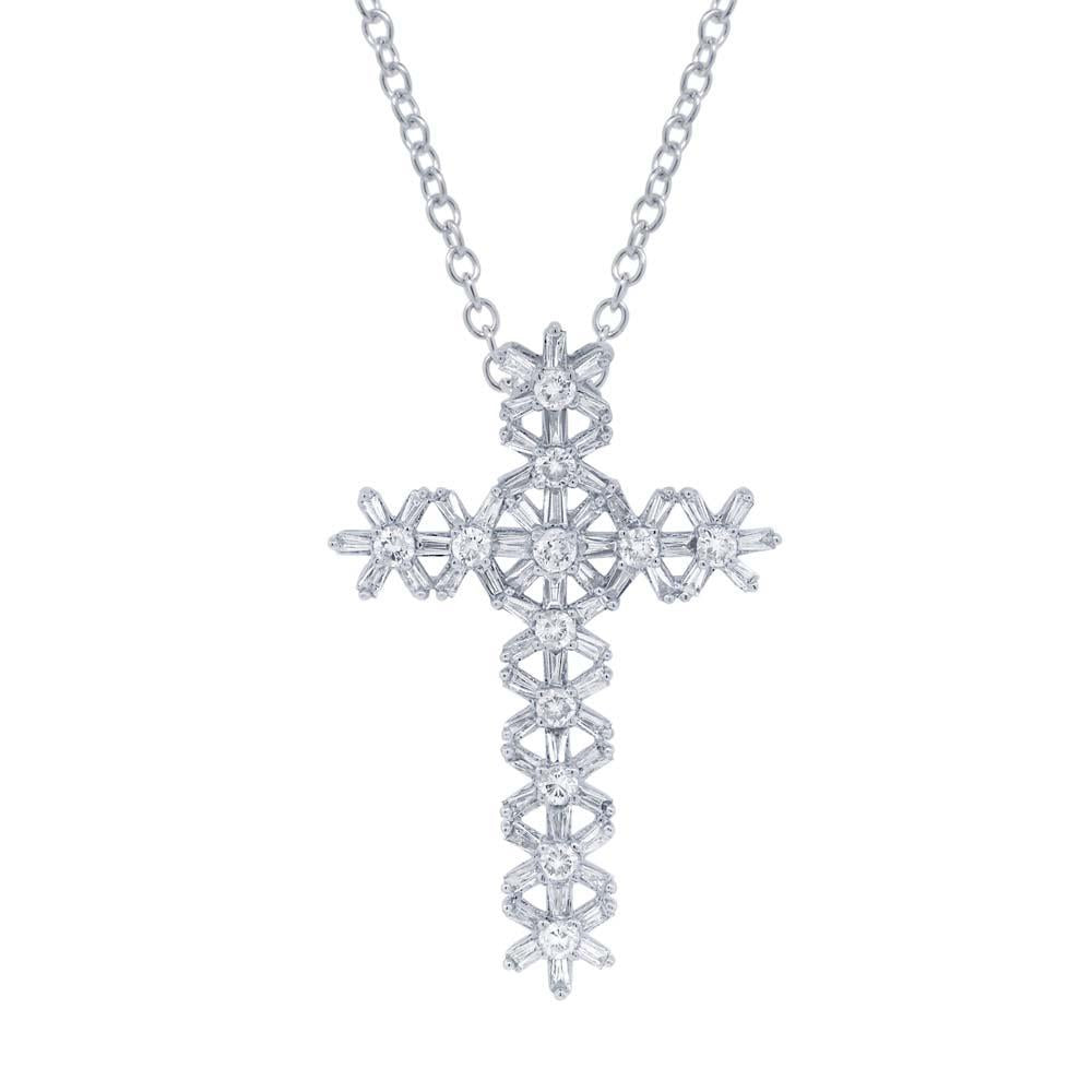 18k White Gold Diamond Baguette Cross Pendant - 1.51ct
