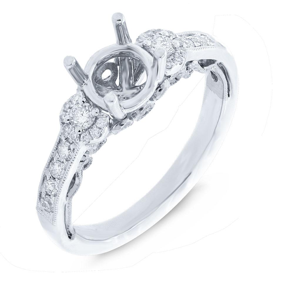 14k White Gold Diamond Semi-mount Ring for 0.75ct Center - 0.29ct