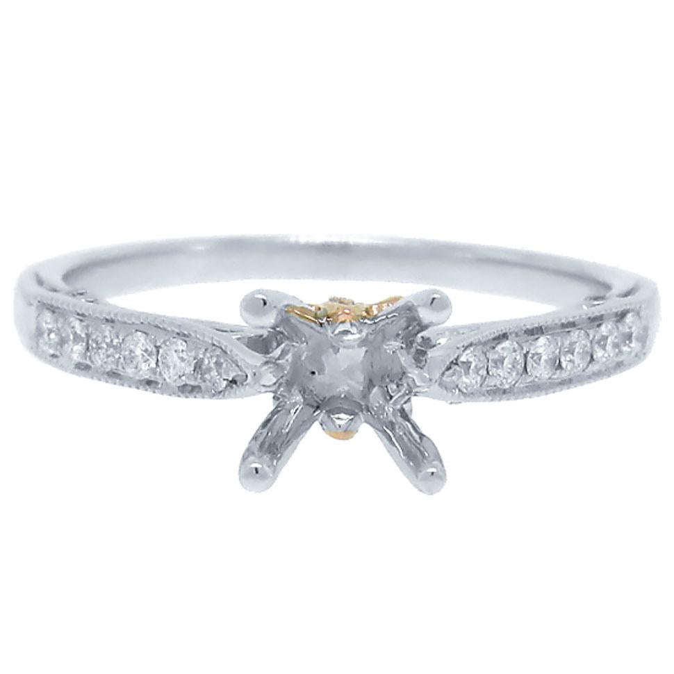 18k Two-tone Rose Gold Diamond Semi-mount Ring - 0.18ct