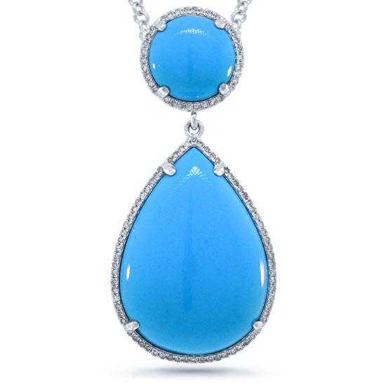 Diamond & 18.97ct Composite Turquoise 14k White Gold Pendant - 0.35ct
