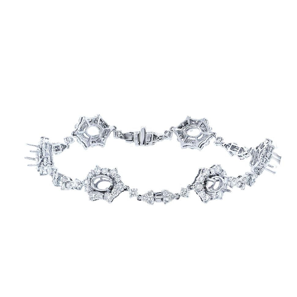 18k White Gold Diamond Semi-mount Bracelet - 4.70ct