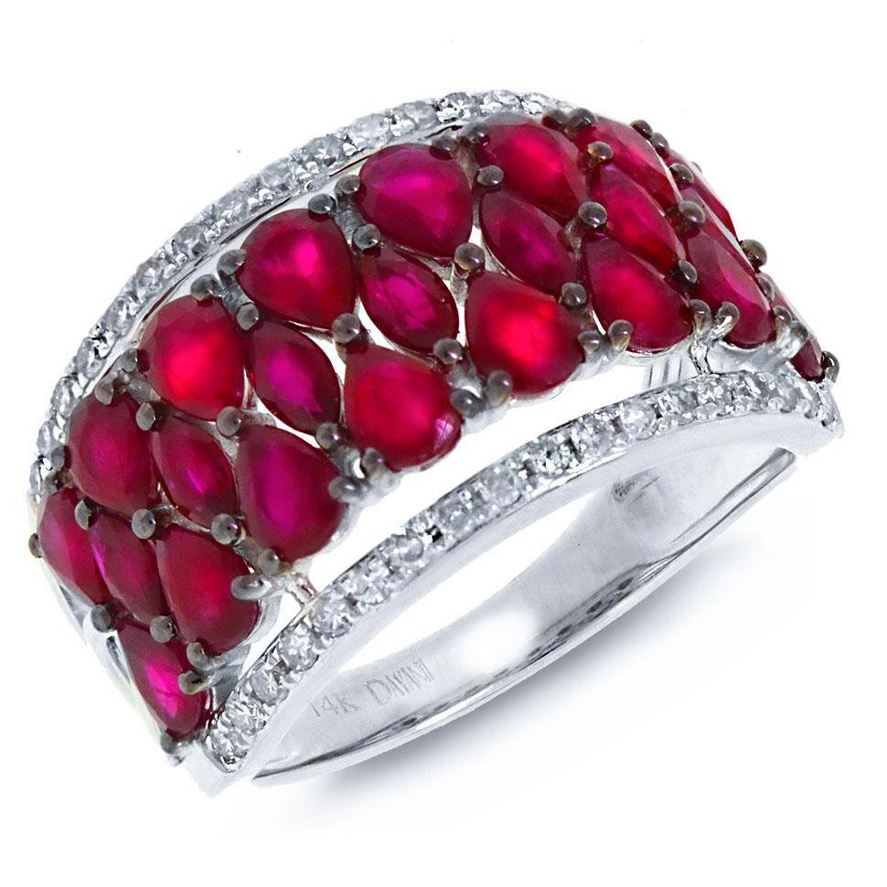 Diamond & 3.89ct Ruby 14k White Gold Ring - 0.31ct
