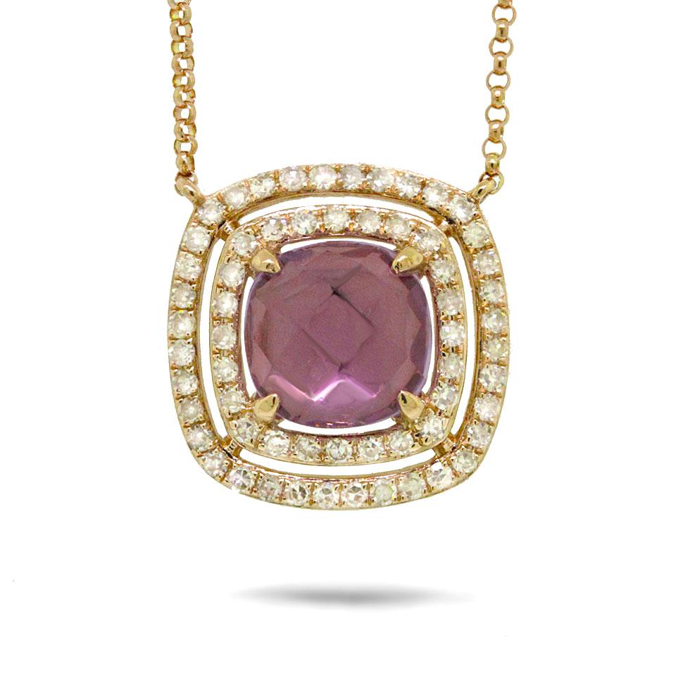Diamond & 1.30ct Amethyst 14k Yellow Gold Necklace - 0.31ct