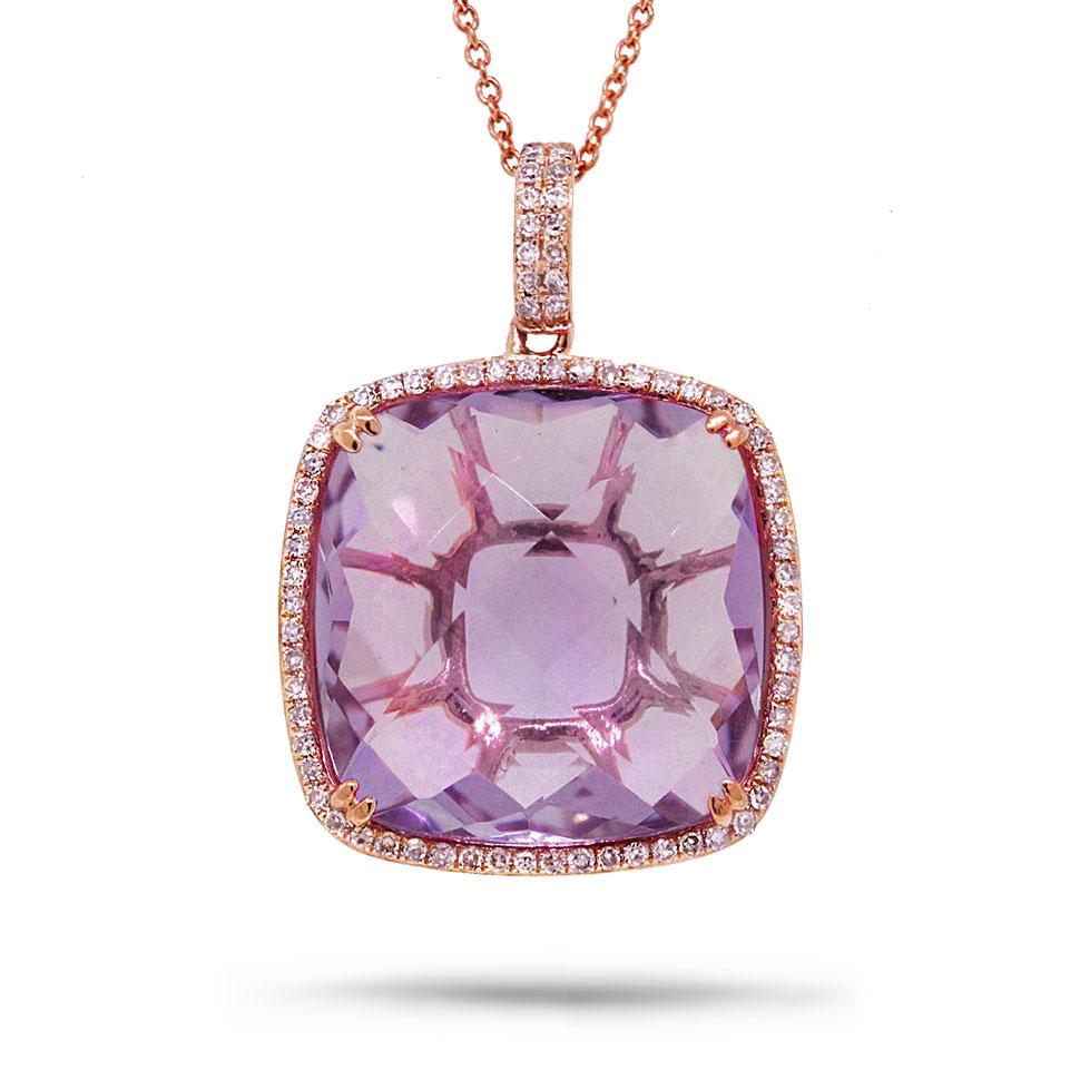 Diamond & 17.69ct Amethyst 14k Rose Gold Pendant - 0.30ct