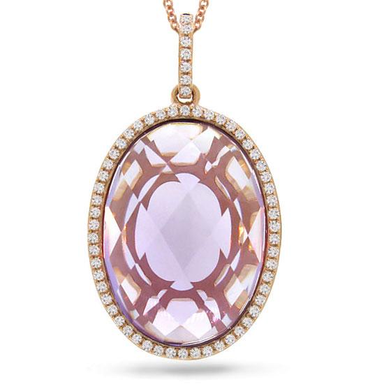 Diamond & 10.44ct Amethyst 14k Rose Gold Pendant - 0.19ct
