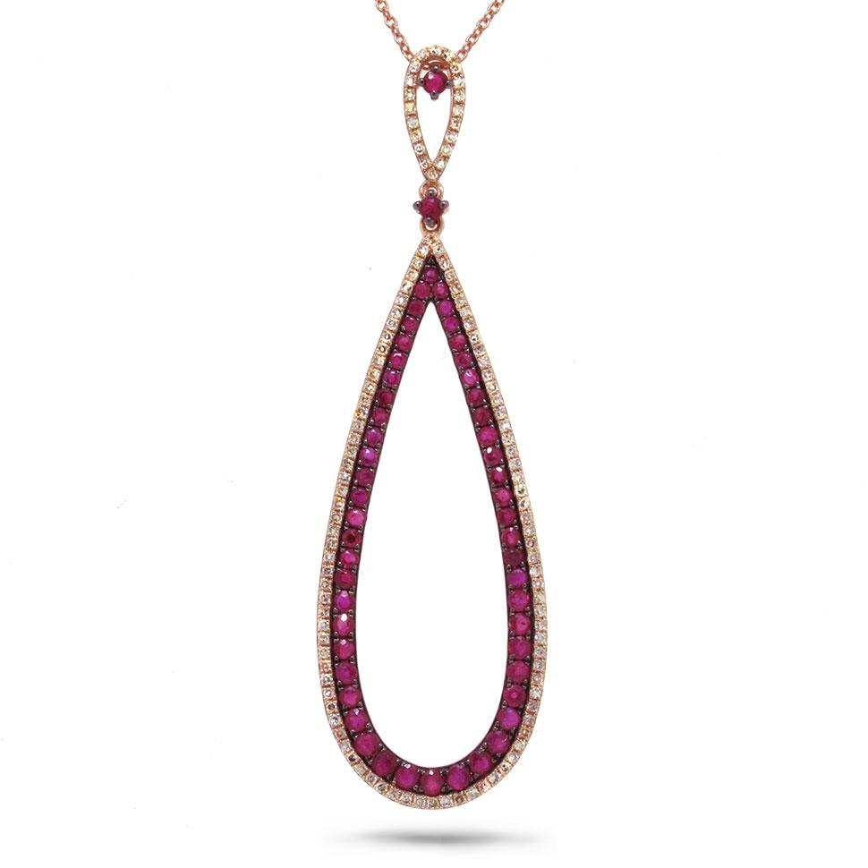 Diamond & 1.31ct Ruby 14k Rose Gold Pendant - 0.36ct